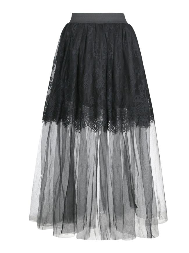 Gothic Multi-layered Sheer Mesh Long Tulle Pleated Maxi Skirt - United ...