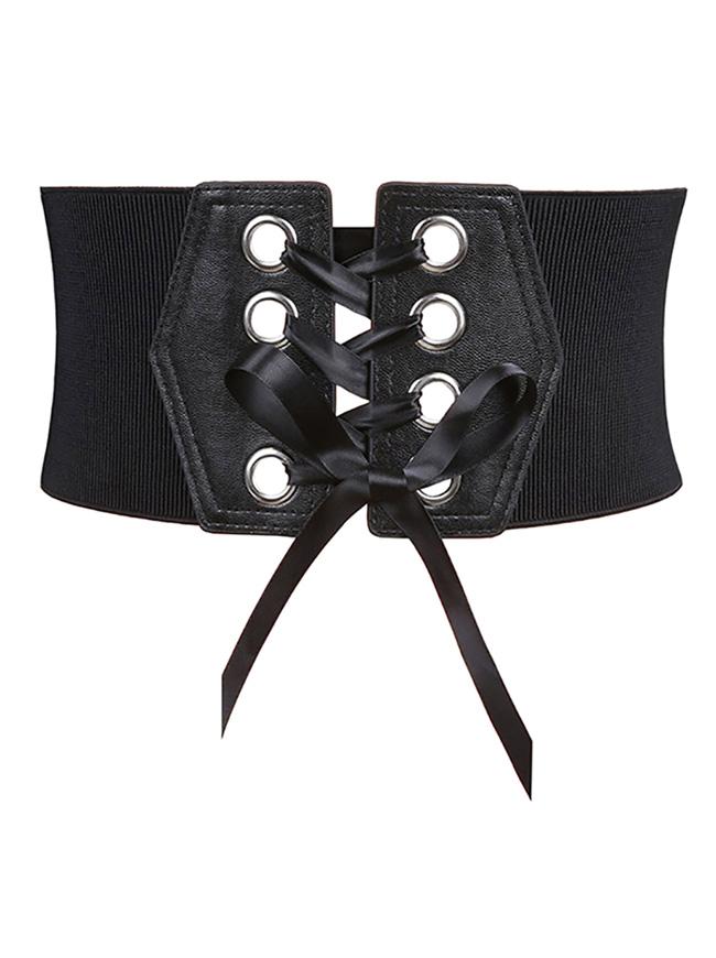 Fashion Leather Lace-up Elastic Wide Waist Corset Belt - United