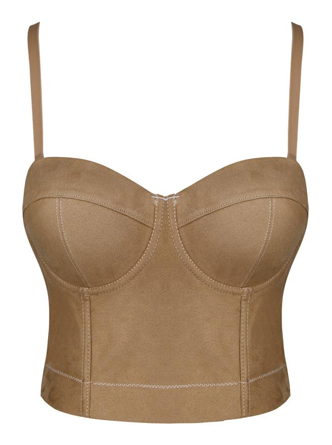 Spaghetti Straps Push Up Faux Leather Bustier Crop Top Bra - United Corsets