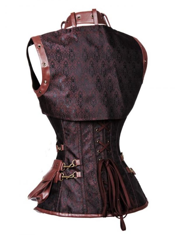 Retro Goth Spiral Steel Boned Brocade Steampunk Bustiers Corset with Jacket  and Belt - United Corsets